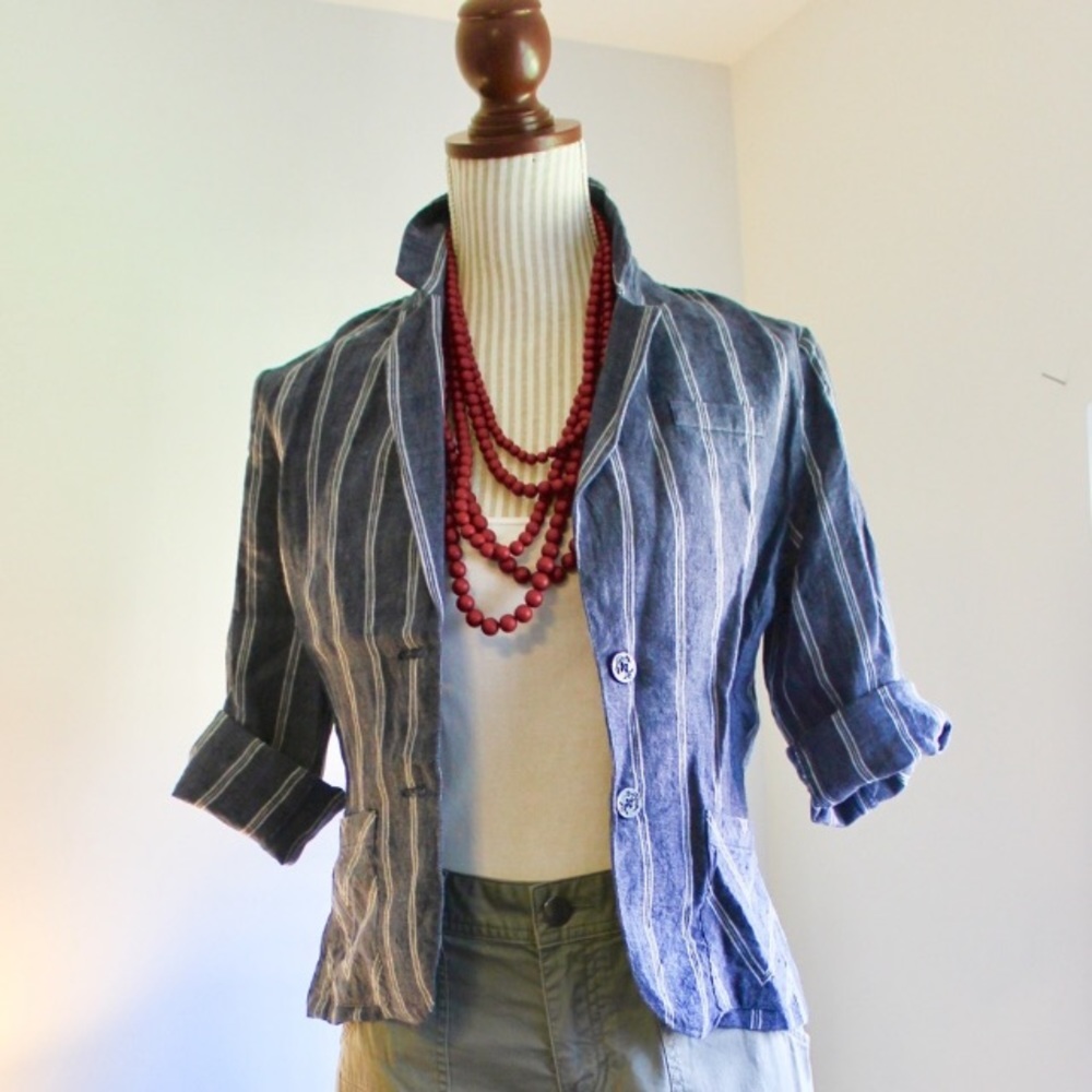Cabi blue and white striped linen blazer